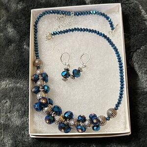 Blue Crystal Bead Necklace and Earrings Set